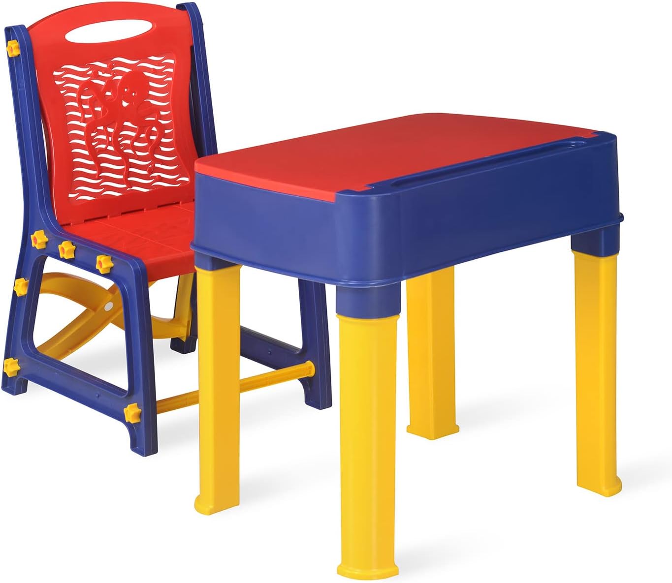4594C Study Table And Chair Set For Boys And Girls With Small Box Space For Pencils Plastic High Quality Study Table (Red/Blue/Yellow) 4594C Study Table And Chair Set For Boys And Girls With Small Box Space For Pencils Plastic High Quality Study Table (Red/Blue/Yellow)